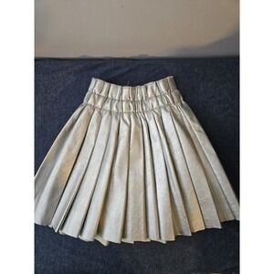 WELAKEN Girl's Pleated Accordian Skirt Faux Leather Silver MetallicSz 100 3/4NWT